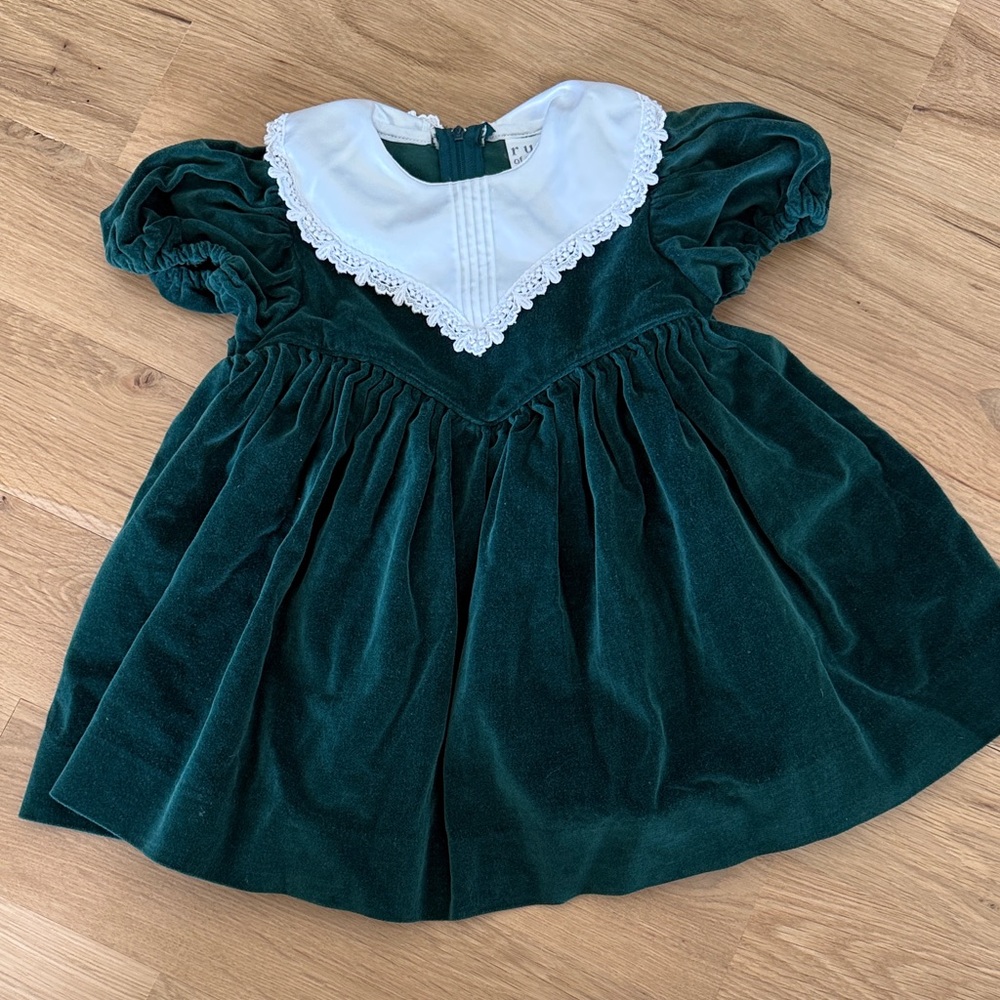 Ruth of Carolina Vintage Green Velvet Dress with Silk Peter Pan Neckline